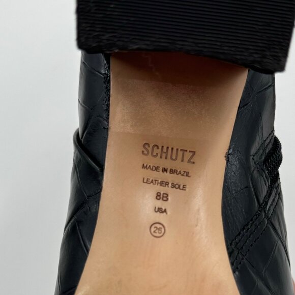 Black Schutz Crocodile-Embossed Leather Ankle Boots Size 8B With Side Zipper - Picture 6 of 12